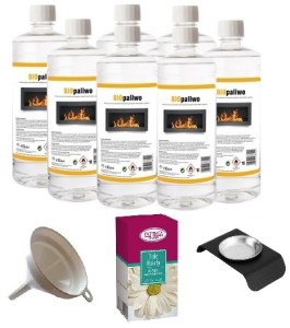 ZESTAW BIOPALIWO 7szt + pojemnik do aromaterapii + olejek białe kwiaty + lejek