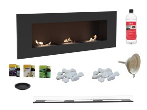 biokominek DELTA 3 czarny 1200x400 z 3 biowkładkami z certyfikatem TÜV + szyba + aromaterapia