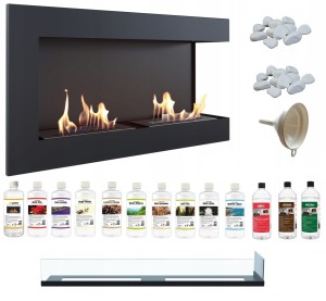 biokominek narożny DELTA  prawa 900 czarny z szybą z certyfikatem TÜV + zestaw biopaliw