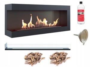 biokominek narożny DELTA  lewa 1200 czarny z szybą z certyfikatem TÜV  + kamyki brązowe