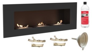 biokominek DELTA 3 czarny 1200x400 z 3 biowkładkami z certyfikatem TÜV + drewienka ceramiczne