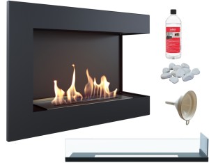 biokominek narożny DELTA  prawa 700 czarny z szybą z certyfikatem TÜV