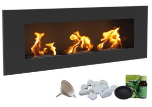 biokominek DELTA 3 czarny 1200x400 z 3 biowkładkami z certyfikatem TÜV+ akcesoria