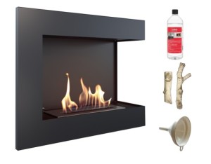 biokominek narożny DELTA  prawa 600x280 czarny z certyfikatem TÜV + drewienka ceramiczne