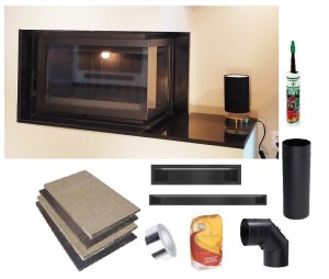 Kominek zestaw: wkład EKO z boczną szybą lewą lub prawą BS 8kw z obudową Beta + akcesoria montażowe 