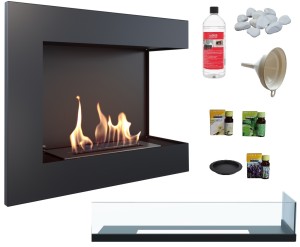 biokominek narożny DELTA  prawa 600 czarny z szybą z certyfikatem TÜV + aromaterapia