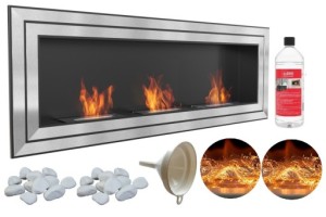 biokominek JULIET 1800x650 z trzema biowkładkami z certyfikatem TÜV + efekt żarzenia