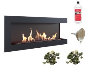 biokominek narożny DELTA prawa 1200x280 czarny z certyfikatem TÜV + zielone kamyki