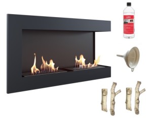 biokominek narożny DELTA  prawa 900x280 czarny z certyfikatem TÜV + drewienka ceramiczne