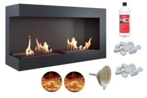 biokominek narożny DELTA  lewa 900x280 czarny z certyfikatem TÜV  + efekt żarzenia