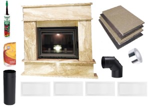 Kominek marmurowy w stylu angielskim - zestaw: wkład kominkowy 10 kw + obudowa portalowa Miko + akcesoria montażowe