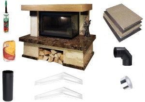 Kominek zestaw: wkład EKO z boczną szybą lewą lub prawą BS 8kw z obudową Reks + akcesoria montażowe