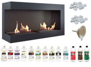 biokominek narożny DELTA  lewa 900x280 czarny z certyfikatem TÜV  + zestaw biopaliw