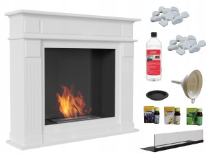 biokominek  NOVEMBER biały z certyfikatem TÜV z szybą + aromaterapia 3 olejki