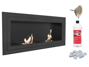 Biokominek Juliet 1500x650 czarny z dwoma biowkładkami z certyfikatem TÜV 