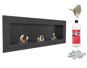 biokominek JULIET 1800x650 czarny z trzema biowkładkami z certyfikatem TÜV 