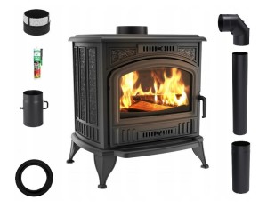 Zestaw 2: Piec wolnostojacy Koza K6 z dolotem powietrza ASDP z wylotem spalin fi 150, moc 8kw + akcesoria 