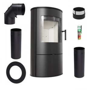 Zestaw 2: Piec wolnostojący Koza Rollo z termotec z wylotem spalin fi 150 + dolot, moc 7kW + akcesoria 