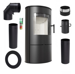 Zestaw 3: Piec wolnostojący Koza Rollo z termotec z wylotem spalin fi 150 + dolot, moc 7kW + akcesoria 