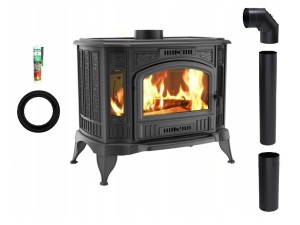Zestaw 2: Piec wolnostojący Koza K9 z wylotem spalin fi 150, moc 10kW + akcesoria