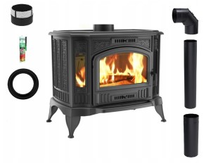 Zestaw 4: Piec wolnostojący Koza K9 z wylotem spalin fi 150, moc 10kW + akcesoria