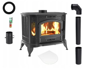 Zestaw 5: Piec wolnostojący Koza K9 z wylotem spalin fi 150, moc 10kW + akcesoria