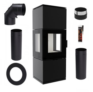 Zestaw 2: Piec wolnostojący Koza INGA z termotec z wylotem spalin fi 150 + dolot, moc 8kW  + akcesoria
