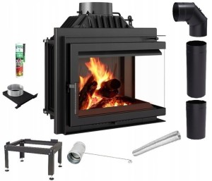 Zestaw 2: Wkład kominkowy powietrzny żeliwny z szybrem Simple M/S 8 prawy BS + dolot , moc 8kw, wylot fi 200 + akcesoria
