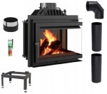 Zestaw 3: Wkład kominkowy powietrzny żeliwny z szybrem Simple M/S 8 prawy BS, wylot fi 200, moc 8 kw + akcesoria