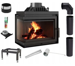 Zestaw 5: Wkład kominkowy powietrzny żeliwny z szybrem Simple M/S 8 lewy BS + dolot , moc 8kw, wylot fi 200 + akcesoria 