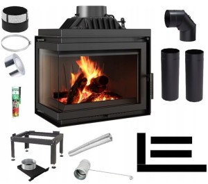 Zestaw 6: Wkład kominkowy powietrzny żeliwny z szybrem Simple M/S 8 lewy BS + dolot , moc 8kw, wylot fi 200 + akcesoria 