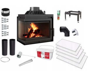 Zestaw 13: Wkład kominkowy powietrzny żeliwny z szybrem Simple M/S 8 lewy BS + dolot , moc 8kw, wylot fi 200 + akcesoria 
