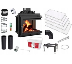 Zestaw 13: Wkład kominkowy powietrzny żeliwny z szybrem Simple M/S 8 prawy BS + dolot , moc 8kw, wylot fi 200 + akcesoria 
