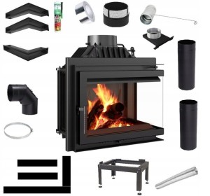 Zestaw 8: Wkład kominkowy powietrzny żeliwny z szybrem Simple M/S 8 prawy BS + dolot , moc 8kw, wylot fi 200 + akcesoria