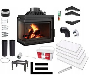 Zestaw 15: Wkład kominkowy powietrzny żeliwny z szybrem Simple M/S 8 lewy BS + dolot , moc 8kw, wylot fi 200 + akcesoria 