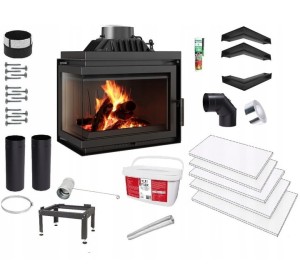 Zestaw 14: Wkład kominkowy powietrzny żeliwny z szybrem Simple M/S 8 lewy BS + dolot , moc 8kw, wylot fi 200 + akcesoria 