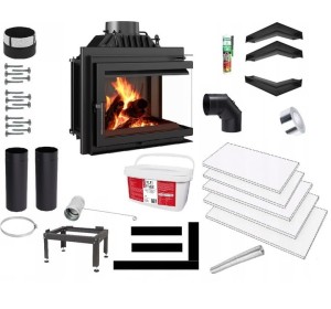 Zestaw 15: Wkład kominkowy powietrzny żeliwny z szybrem Simple M/S 8 prawy BS + dolot , moc 8kw, wylot fi 200 + akcesoria 