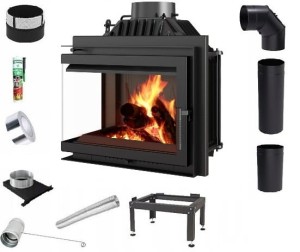 Zestaw 1: Wkład kominkowy powietrzny żeliwny z szybrem Simple M/S 8 lewy BS + dolot , moc 8kw, wylot fi 200 + akcesoria 