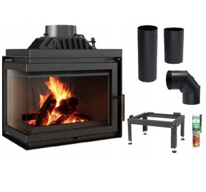 Zestaw 18: Wkład kominkowy powietrzny żeliwny z szybrem Simple M/S 8 lewy BS, moc 8kw, wylot fi 200 + akcesoria 
