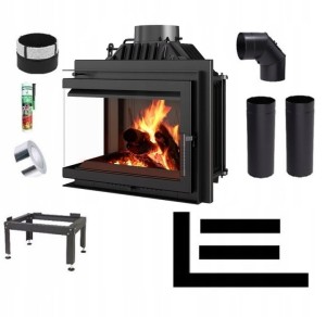 Zestaw 9: Wkład kominkowy powietrzny żeliwny z szybrem Simple M/S 8 lewy BS, moc 8kw, wylot fi 200 + akcesoria 