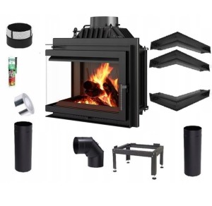 Zestaw 16: Wkład kominkowy powietrzny żeliwny z szybrem Simple M/S 8 lewy BS, moc 8kw, wylot fi 200 + akcesoria 