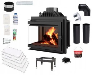 Zestaw 10: Wkład kominkowy powietrzny żeliwny z szybrem Simple M/S 8 lewy BS, moc 8kw, wylot fi 200 + akcesoria