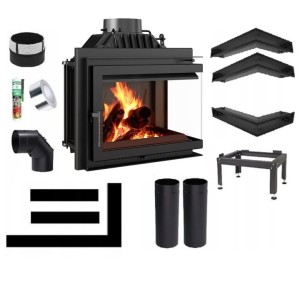 Zestaw 17: Wkład kominkowy powietrzny żeliwny z szybrem Simple M/S 8 prawy BS, wylot fi 200, moc 8 kw + akcesoria 