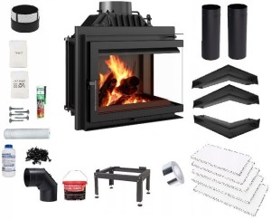 Zestaw 11: Wkład kominkowy powietrzny żeliwny z szybrem Simple M/S 8 prawy BS, wylot fi 200, moc 8 kw + akcesoria 
