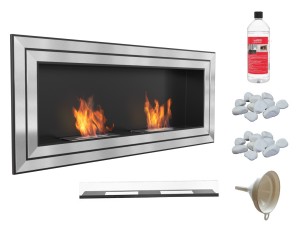 Biokominek Juliet 1500x650 z dwoma biowkładkami z certyfikatem TÜV z szybą