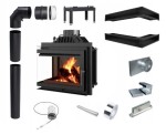 Zestaw 2: Wkład kominkowy powietrzny żeliwny z szybrem Simple M/S 8 lewy BS + dolot, moc 8kw, wylot fi 150  + akcesoria