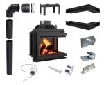 Zestaw 2: Wkład kominkowy powietrzny żeliwny z szybrem Simple M/S 8 prawy BS + dolot, wylot fi 150, moc 8 kw  + akcesoria 