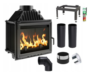 Zestaw 1: Wkład kominkowy powietrzny żeliwny z szybrem Maja, wylot spalin fi 200, moc 8kw  + akcesoria 