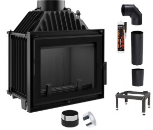 Zestaw 1: Wkład kominkowy powietrzny żeliwny z szybrem Maja 8 DECO, wylot fi 200,  moc 8kw  + akcesoria