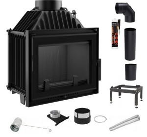 Zestaw 2: Wkład kominkowy powietrzny żeliwny z szybrem Maja 8 DECO + dolot, wylot fi 200,  moc 8kw + akcesoria